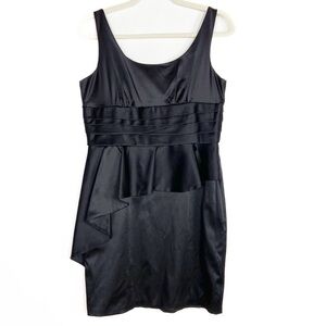 BCBGENERATION Satin Asymmetrical Ruffle Sleeveless Pockets Little Black Dress